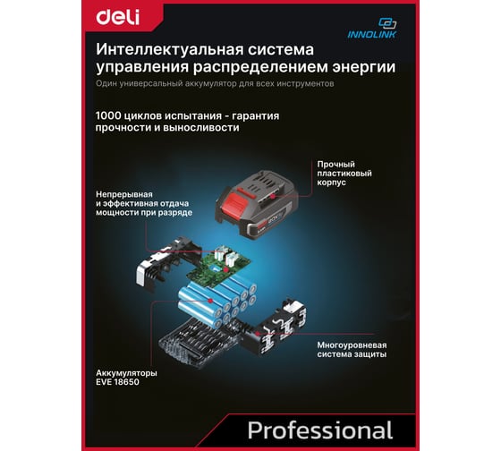 Набор аккумулятор и зарядное устройство DELI Innolink DE-CM20A2E (2 Акб, 20Вх2Ач + ЗУ, Li-ion) 163062