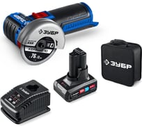 Бесщеточная угловая шлифовальная машина Зубр Профессионал 12 В, D76 мм, 1 АКБ тип Т7 (4 А·ч), сумка, AB-76-41