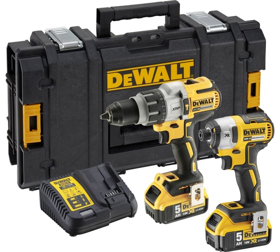 Аккумуляторный набор Dewalt 18 В: ударная дрель-шуруповерт DCD996 + шуруповерт DCF887, с 2 АКБ 5 Ач и ЗУ, в кейсе DCK276P2 1