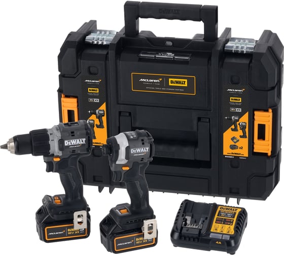 Аккумуляторный набор Dewalt McLaren Limited Edition DCK200MP2T: дрель-шуруповерт + шуруповерт, с 2 АКБ 5 Ач и ЗУ, в кейсе TSTAK DCK200MP2T-QW 1