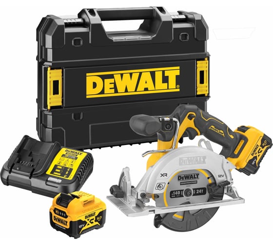 Аккумуляторная дисковая пила Dewalt DCS512P2, 12 В, 140 мм, 3600 об/мин, с 2 АКБ 5 Ач и ЗУ, в кейсе TSTAK DCS512P2-QW