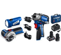 Набор ЗУБР Профессионал дрель-шуруповерт + мини УШМ + LED фонарь, 12В, 45Нм, 2 аккумулятора, тип Т7, 4 и 2Ач, кейс DB-125-42ABF