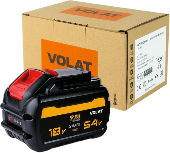 Аккумуляторная батарея VOLAT 18.0V/54.0V 9.0Ah, Li-ion, DEW-DCB606 VT-DCB606-18.0V/54.0V 9.0 1