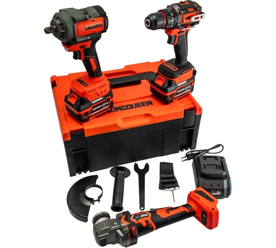 Набор KINGQUEEN 3 пред, 2 АКБ 21В, (УШМ 125мм, Гайковерт 500Нм, Шуруповерт 50Нм) KQ-TS313
