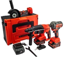 Набор KINGQUEEN 3 пред, 2 АКБ 21В, УШМ 125мм, Гайковерт 500Нм, Перфоратор 2Дж KQ-TS312