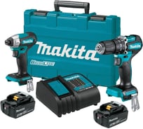 Набор аккумуляторного инструмента Makita 18 В: дрель-шуруповерт DHP487 + ударный шуруповерт DTD157, с 2 АКБ 5 Ач и ЗУ, в кейсе, DLX2414ST