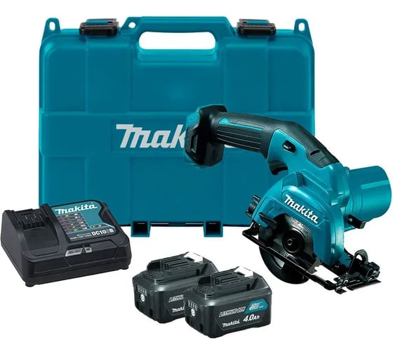 Пила дисковая Makita 10.8/12 В, 85 мм, 1500 об/мин, с 2 АКБ 4 Ач и ЗУ, в кейсе HS301DSME 1