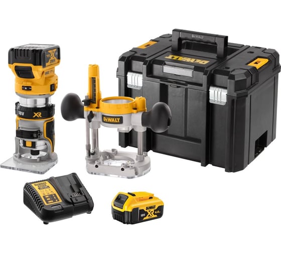 Аккумуляторный вертикальный фрезер DEWALT DCW604P2, 18 В, 25500 об/мин, 55 мм, с 2 АКБ 5 Ач и ЗУ, в кейсе TSTAK () DCW604P2-QW 1