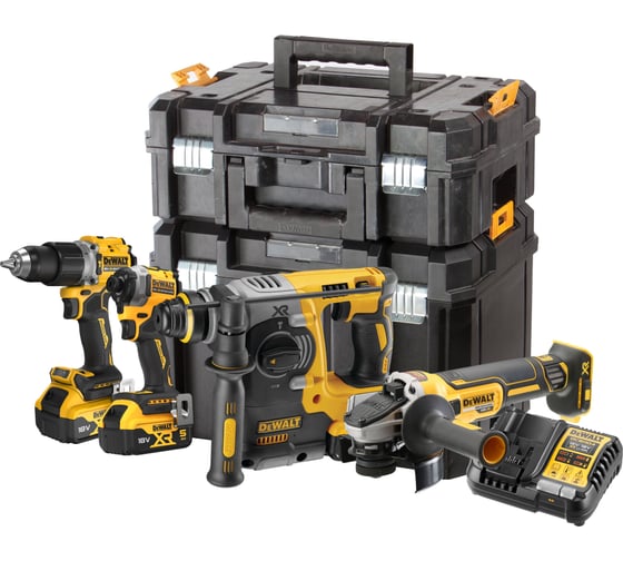 Аккумуляторный набор Dewalt DCK429P3T, 18 В: дрель + шуруповерт + перфоратор + УШМ, с 3 АКБ 5 Ач и ЗУ, в 2 кейсах TSTAK DCK429P3T-QW 1