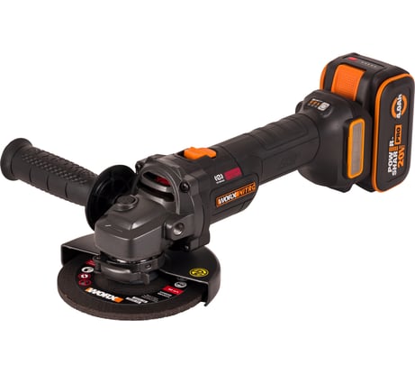 Угловая шлифмашина бесщёточная аккумуляторная WORX 125мм, 20В, 4Ач х1, ЗУ 2А WX814