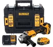 Аккумуляторная угловая шлифмашина DEWALT DCG407M2T, 18В, 125мм, 9000об/мин, с 2 АКБ 4 Ач и ЗУ, в кейсе TSTAK DCG407M2T-QW