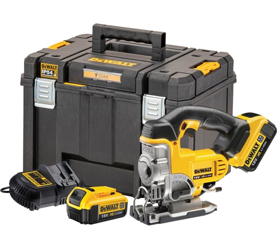 Аккумуляторный лобзик DEWALT DCS331M2, 18В, 3000 ход/мин, 26мм, с 2 АКБ 4 Ач и ЗУ, в кейсе DCS331M2-QW