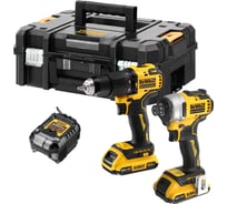 Набор аккумуляторный Dewalt, 18 В: ударная дрель-шуруповерт DCD709 и ударный шуруповерт DCF809, с 2 АКБ 2 Ач и ЗУ, в кейсе TSTAK DCK2062D2T-QW