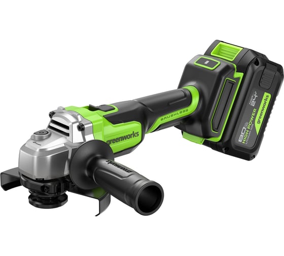 Угловая шлифовальная машина аккумулятор GreenWorks AG590, 24V, б/щет, 125 мм, 8500 об/мин,1х8Ач,ЗУ,  Anti-Kickback, коробка 3201007VUH