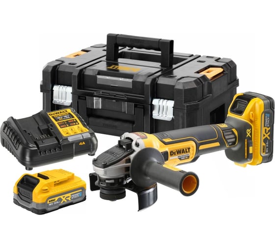 Аккумуляторная угловая шлифмашина Dewalt DCG405S2T, 18 В, 125 мм, 9000 об/мин, с 2 АКБ 3.5 Ач и ЗУ, в кейсе TSTAK DCG405S2T-QW