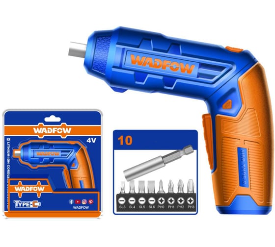 Отвертка аккумуляторная WADFOW 4В, 4 Нм, 1/4 Type-C 10/20 WCV4415