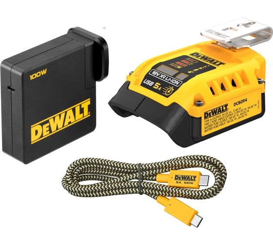 USB-адаптер для аккумуляторов Dewalt DCB094K, 18/54 В, 2.4 и 5 А () DCB094K-QW