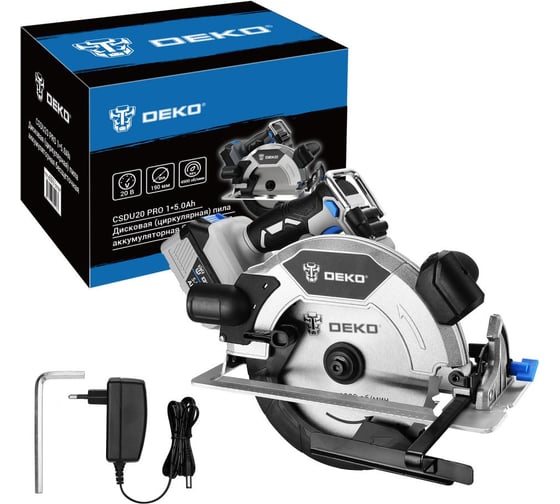 Дисковая (циркулярная) пила аккумуляторная DEKO CSDU20 PRO, 20В, 190мм, 1x5.0Ач 083-1105