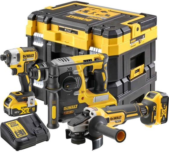 Аккумуляторный набор Dewalt DCK305P3T: шуруповерт DCF887 + перфоратор DCH273 + УШМ DCG405, с 3 АКБ 5 Ач и ЗУ, в 2 кейсах TSTAK DCK305P3T-QW