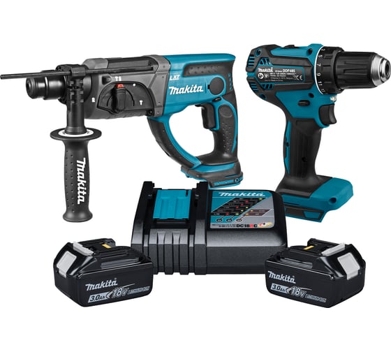 Набор аккумуляторного инструмента Makita (Перфоратор DHR202, Дрель-шуруповерт DDF485, ЗУ, 2х3ач АКБ) KIT033