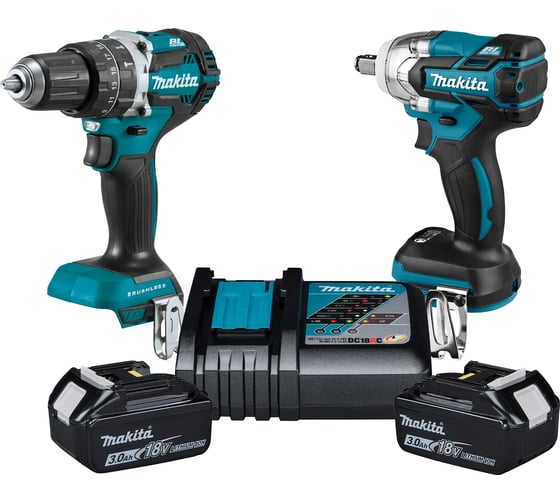 Набор аккумуляторного инструмента Makita (Ударный дрель-шуруповерт DHP484, гайковерт DTW285, ЗУ, 2х3ач АКБ) KIT034