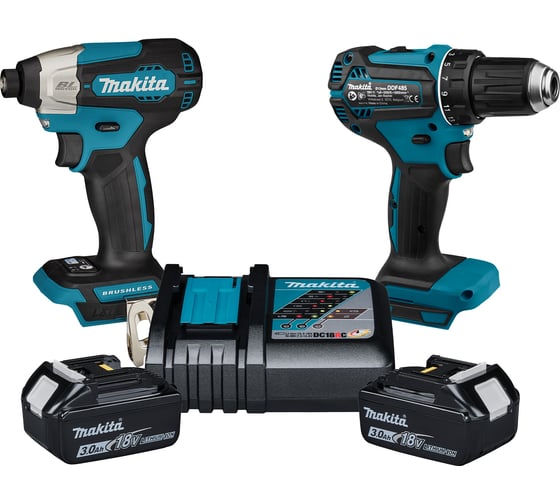 Набор аккумуляторного инструмента Makita Дрель-шуруповерт DDF485, ударный шуруповерт DTD157, ЗУ, 2х3ач АКБ KIT031