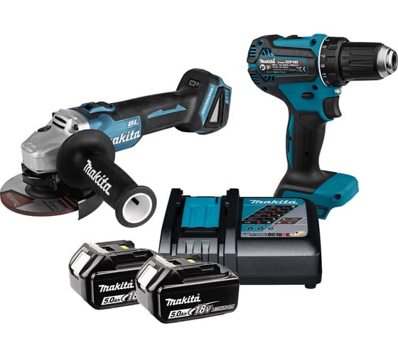 Набор аккумуляторного инструмента Makita (УШМ DGA504, Дрель-шуруповерт DDF485, ЗУ, 2х5ач АКБ, кейс) KIT032