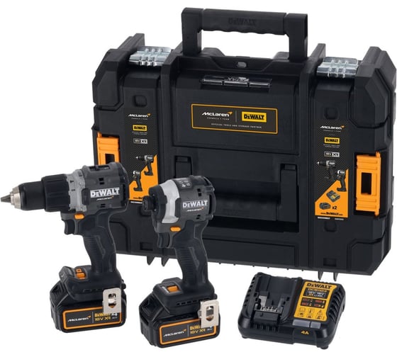 Аккумуляторный набор Dewalt McLaren Limited Edition DCK200MM2T: дрель-шуруповерт + шуруповерт, с 2 АКБ 4 Ач и ЗУ, в кейсе TSTAK DCK200MM2T-QW