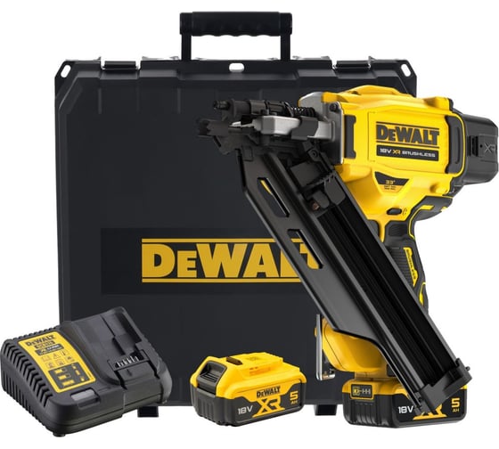 Аккумуляторный гвоздезабивной пистолет Dewalt DCN930P2, 18 В, с 2 АКБ 5 Ач и ЗУ, в кейсе () DCN930P2-QW