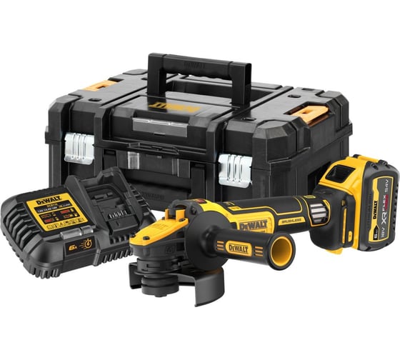 Аккумуляторная угловая шлифмашина Dewalt DCG409VST1, 18/54 В, 125 мм, 9000 об/мин, с АКБ 6 Ач и ЗУ, в кейсе TSTAK () DCG409VST1-QW