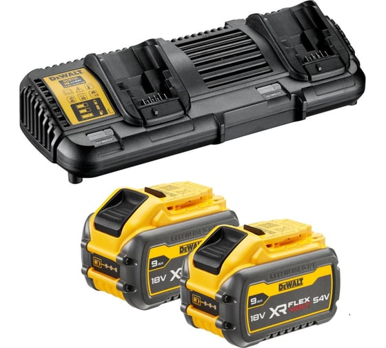 Набор DEWALT DCB132X2: 2 АКБ DCB547, Li-Ion, 18/54 В, 9/3 Ач и двойное зарядное устройство DCB132, 12/14.4/18/54 B В, 2x4 А DCB132X2-QW 1