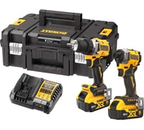 Аккумуляторный набор Dewalt DCK2051P2T, 18 В: дрель-шуруповерт DCD800 + шуруповерт DCF850, с 2 АКБ 5 Ач и ЗУ, в кейсе TSTAK DCK2051P2T-QW