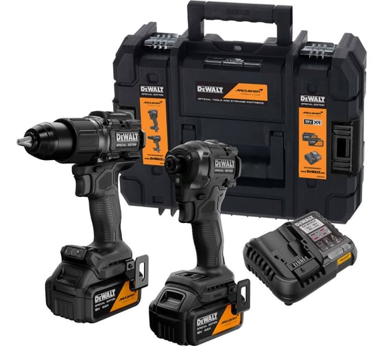 Аккумуляторный набор Dewalt McLaren Limited Edition DCK2222MM2T: дрель-шуруповерт + шуруповерт, с 2 АКБ 4 Ач и ЗУ, в кейсе TSTAK DCK2222MM2T-QW
