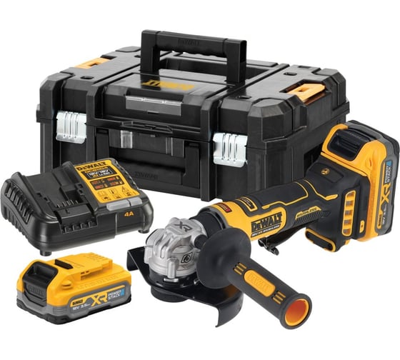 Аккумуляторная угловая шлифмашина Dewalt DCG404S2T, 18 В, 125 мм, 11000 об/мин, с 2 АКБ 3.5 Ач и ЗУ в кейсе TSTAK DCG404S2T-QW
