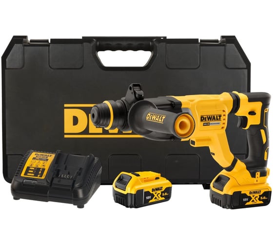 Dewalt Аккумуляторный перфоратор DCH263P2, 18 В, 3 Дж, 4300 уд/мин, с 2 АКБ 5 Ач и ЗУ, в кейсе () DCH263P2-QW