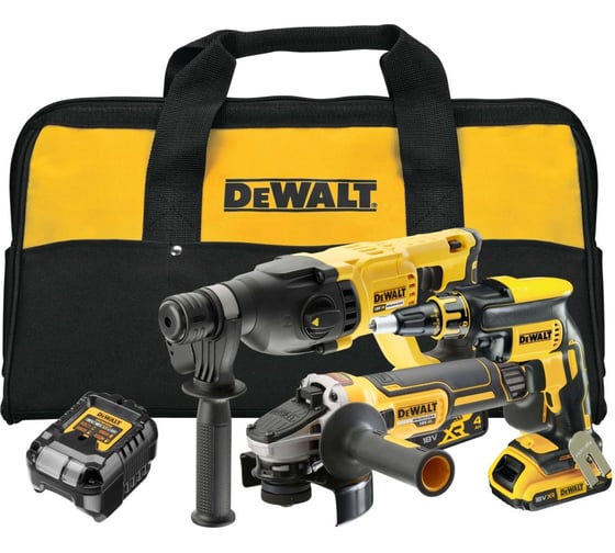 Аккумуляторный набор Dewalt, 18 В: шуруповерт DCF620 + УШМ DCG405 + перфоратор DCH133, с 2 АКБ 2 и 4 Ач и ЗУ, в сумке, DCK308DM-QW