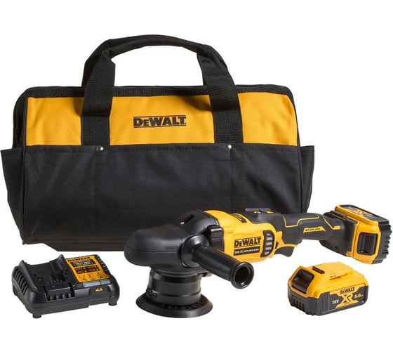 Аккумуляторная полировальная машина Dewalt (18 В, 125 мм, 5500 кол/мин, с 2 АКБ 5 Ач и ЗУ, в сумке), DCM848P2-QW