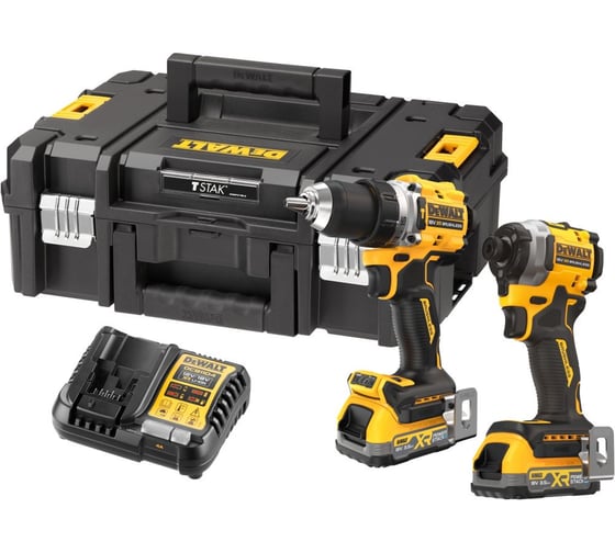 Аккумуляторный набор Dewalt DCK2050S2T, 18 В: дрель-шуруповерт DCD805 + шуруповерт DCF850, с 2 АКБ 3.5 Ач и ЗУ, в кейсе TSTAK DCK2050S2T-QW