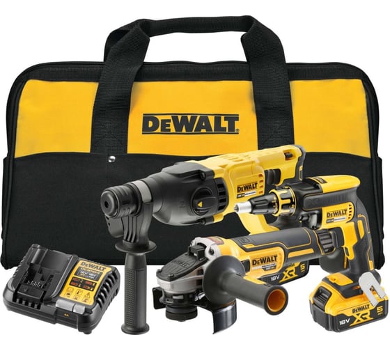 Аккумуляторный набор Dewalt 18 В: шуруповерт DCF620 + УШМ DCG405 + перфоратор DCH133, с 2 АКБ 5 Ач и ЗУ, в сумке -QW DCK304P2
