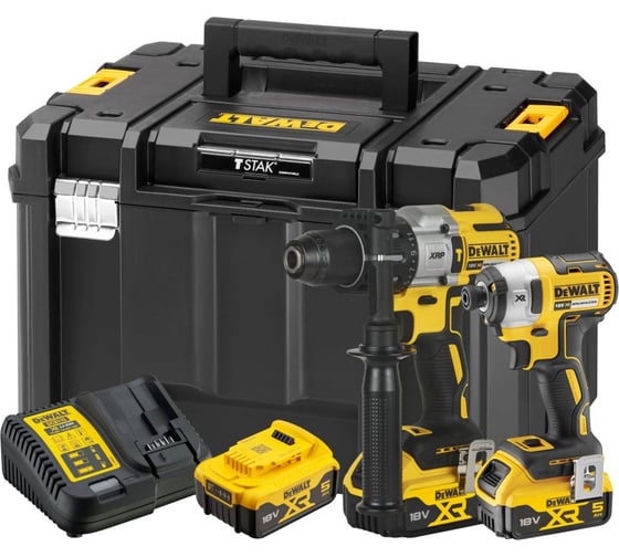 Аккумуляторный набор Dewalt DCK276P3T, 18 В: дрель-шуруповерт DCD796 + шуруповерт DCF887, с 3 АКБ 5 Ач и ЗУ, в кейсе TSTAK DCK276P3T-QW