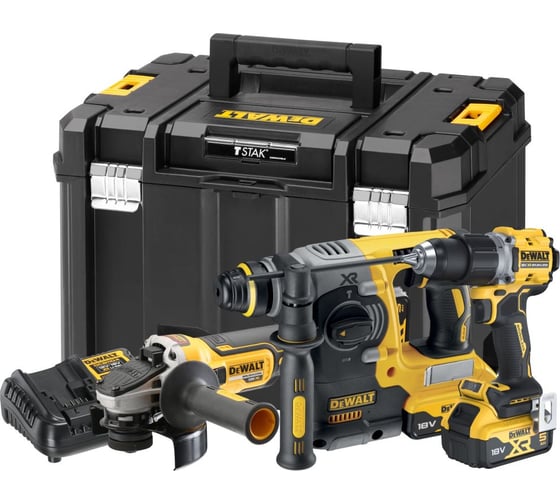 Аккумуляторный набор Dewalt DCK330P2T: дрель-шуруповерт DCD800 + УШМ DCG405 + перфоратор DCH273, с 2 АКБ 5 Ач и ЗУ в кейсе TSTAK DCK330P2T-QW