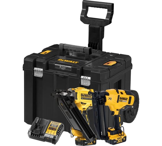 Аккумуляторный набор Dewalt DCK246P2T, 18 В: гвоздезабивные пистолеты DCN930 + DCN660, с 2 АКБ 5 Ач и ЗУ, в кейсе TSTAK DCK246P2T-QW