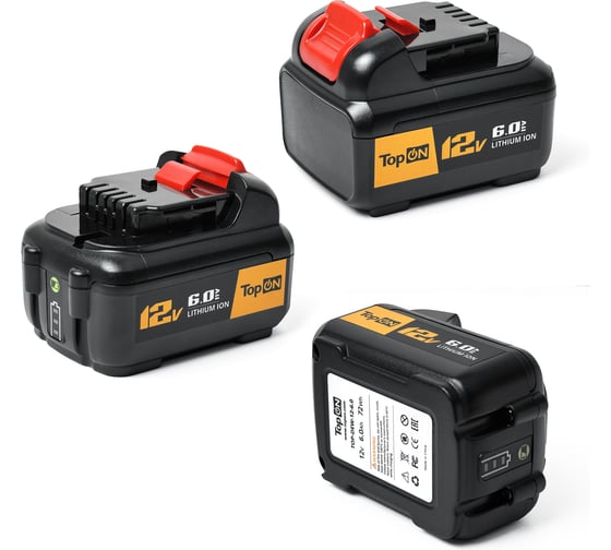 Аккумулятор TopOn для DeWalt DCD 12V 6.0Ah (Li-ion) PN: DCB120 TOP-DEW-12-6.0