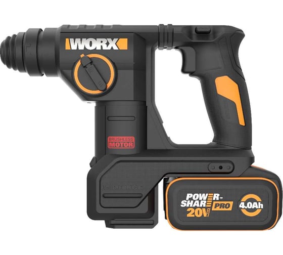 Перфоратор WORX аккумуляторный бесщеточный, 20В, 4Ач x1, ЗУ 2А, кейс WX387
