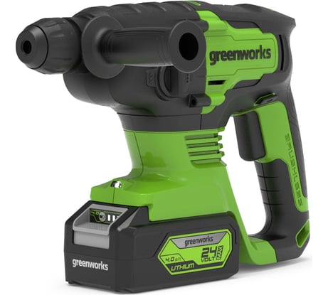 Аккумуляторный бесщеточный перфоратор GreenWorks GD24SDS2K4, 2 ДЖ, 24V, c 1хАКБ 4 Ач и ЗУ в сумке 3803007UB