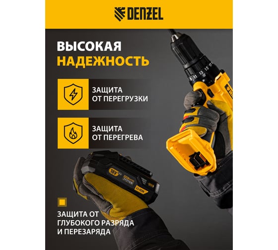 Батарея аккумуляторная B-18-2.0, Li-Ion, 18 В, 2.0 Ач DENZEL 28435