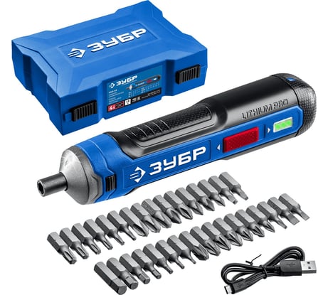 Аккумуляторная отвертка ЗУБР Профессионал 4 Vmax, в кейсе с набором 33 бит PSD-4S