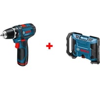 Набор Bosch: аккумуляторная дрель-шуруповёрт GSR 10.8-2-LI Professional + радио GML 10.8 V-LI Professional 0.601.429.201