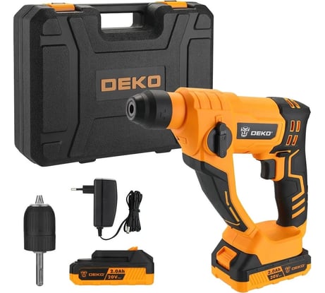 Аккумуляторный перфоратор DEKO DKCH20 20В, 2x2.0Ач, в кейсе, с патроном CH02 063-4412