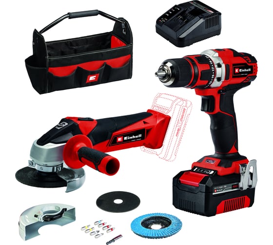 Набор аккумуляторного инструмента Einhell te-tk 18/2 li kit cd+ag 4257240